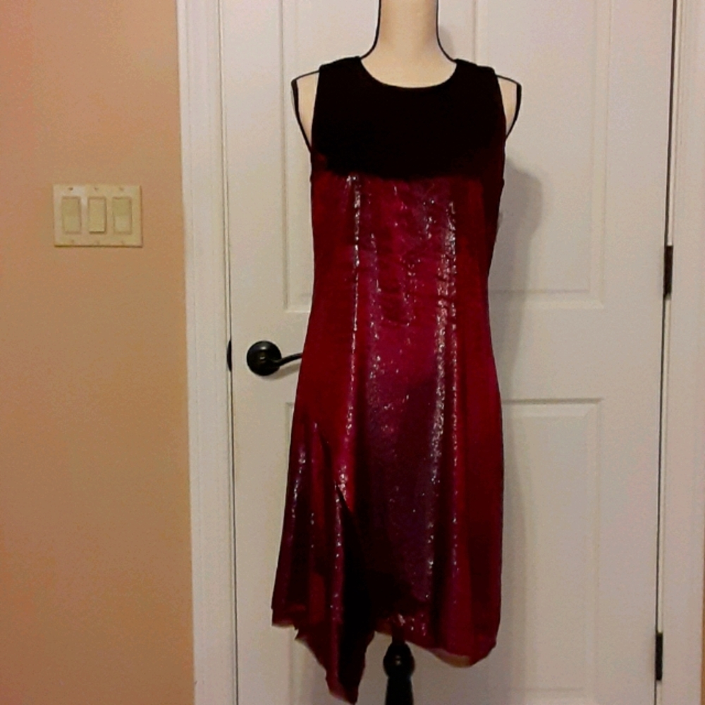Elie Tahari Burgundy Sleeveless Burnt Velvet dress